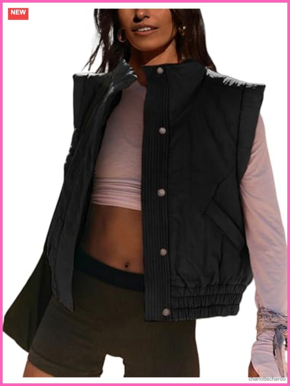 Quilted Puffer Vest Womens Cropped Sleeveless Button Down Padded Gilet